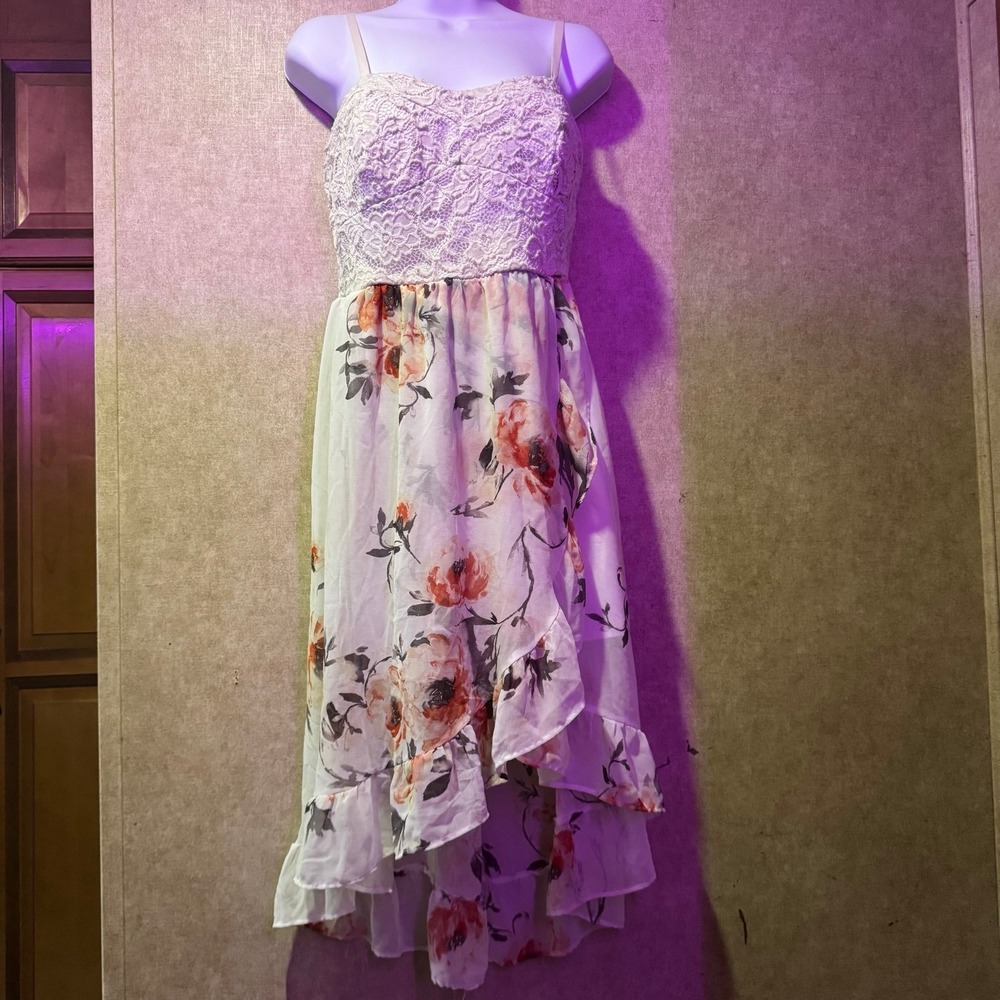 Coquette cottagecore lace floral high low dress